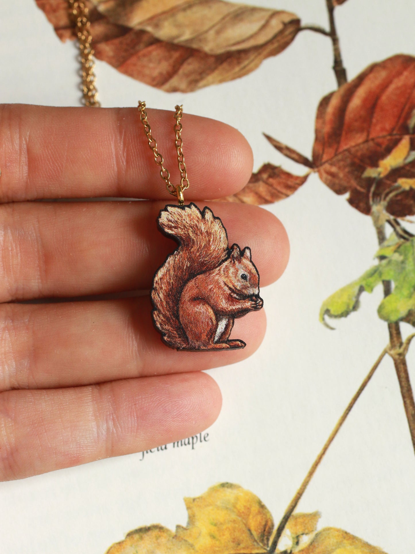 Wooden squirrel necklace