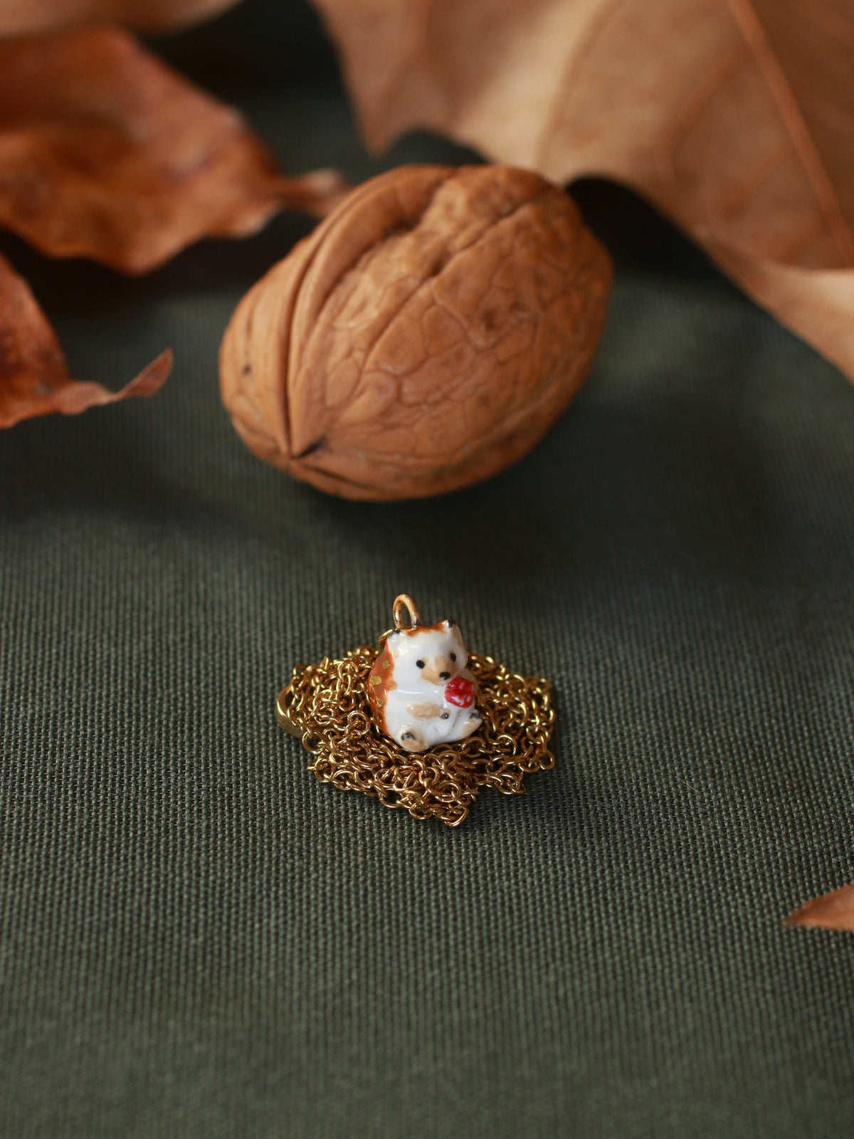Hedgehog necklace - walnut box