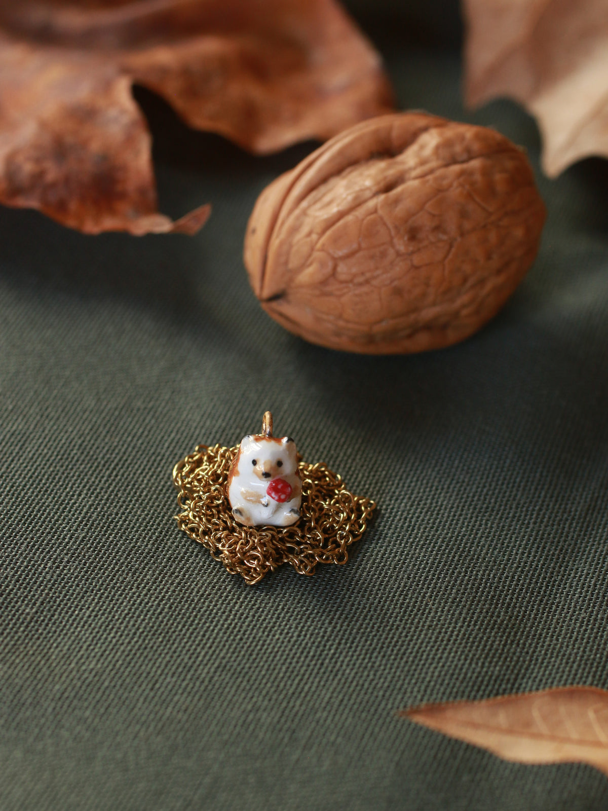 Hedgehog necklace - walnut box