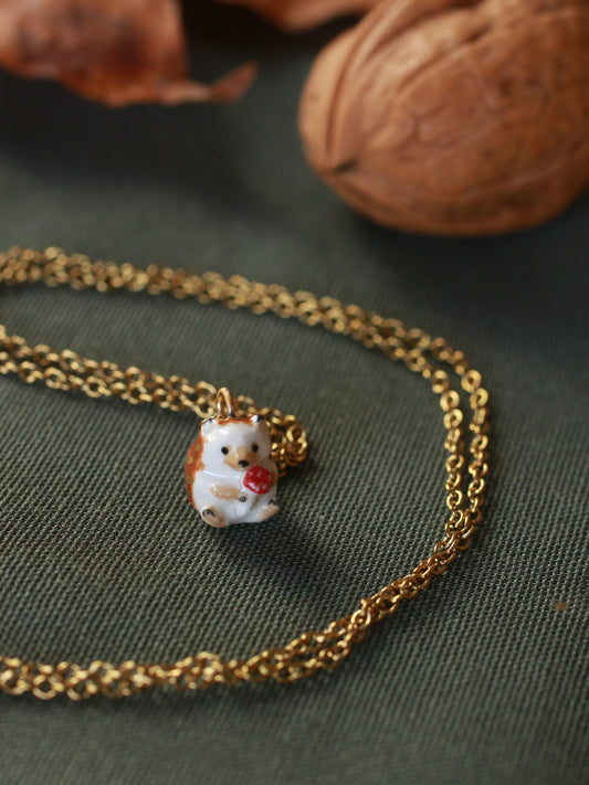 Hedgehog necklace - walnut box