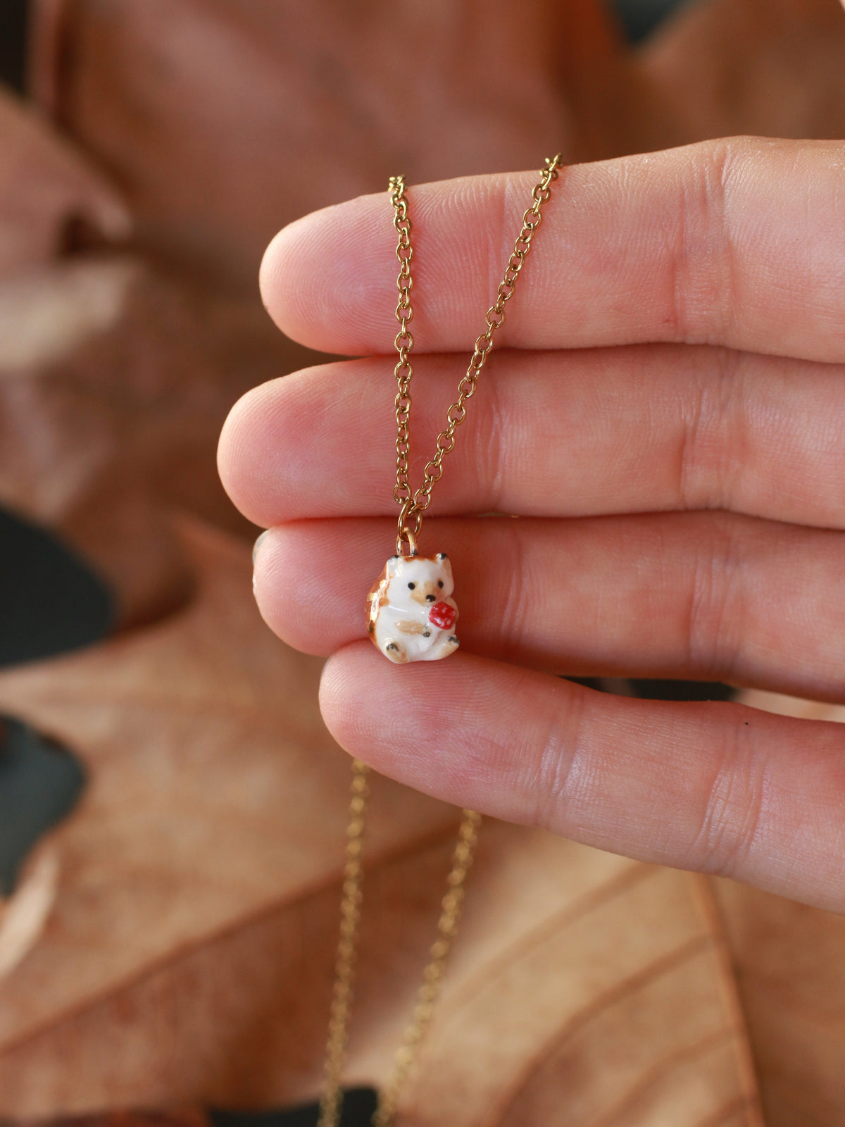 Hedgehog necklace - walnut box