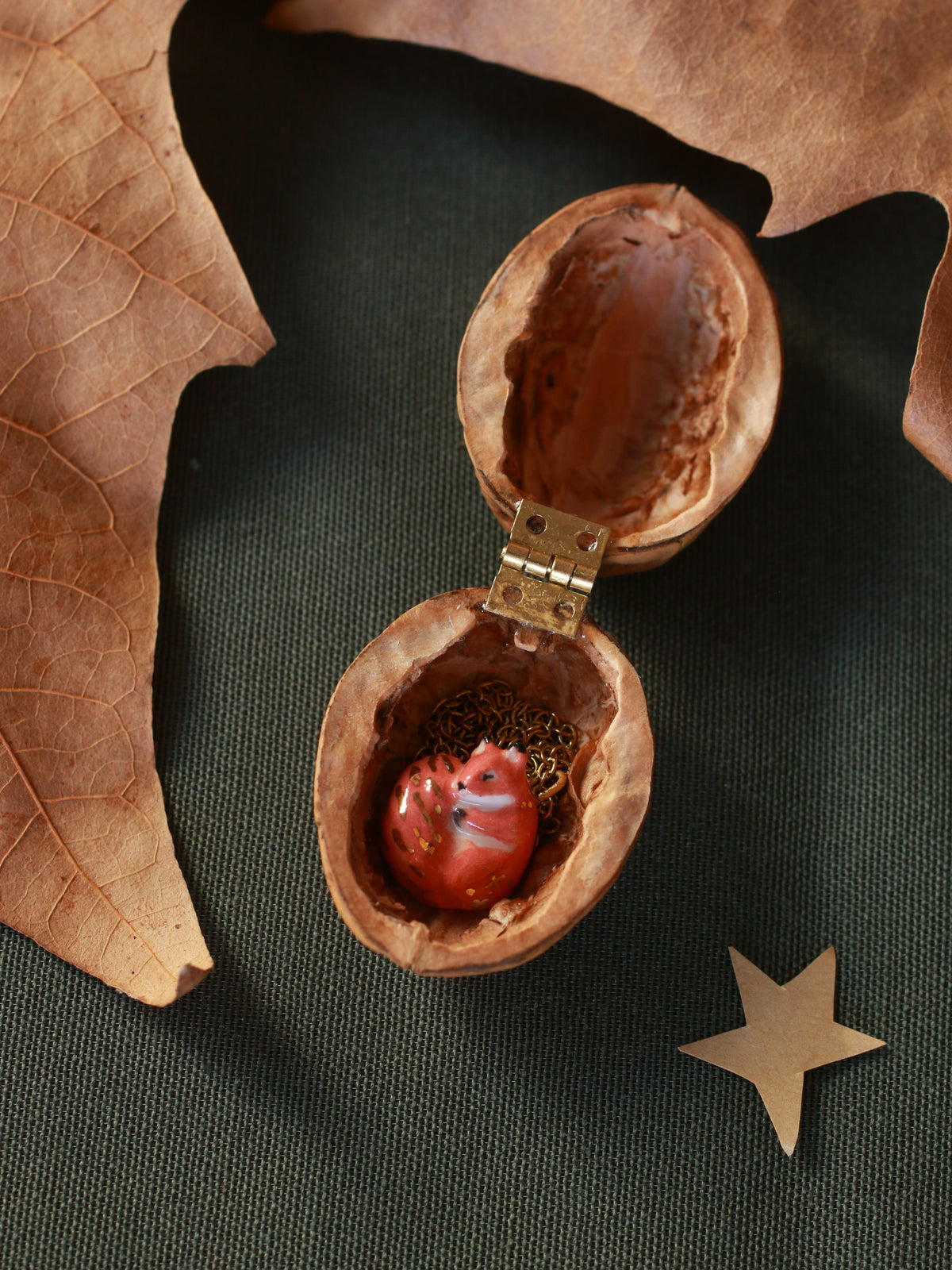 Sleeping squirrel necklace - walnut box