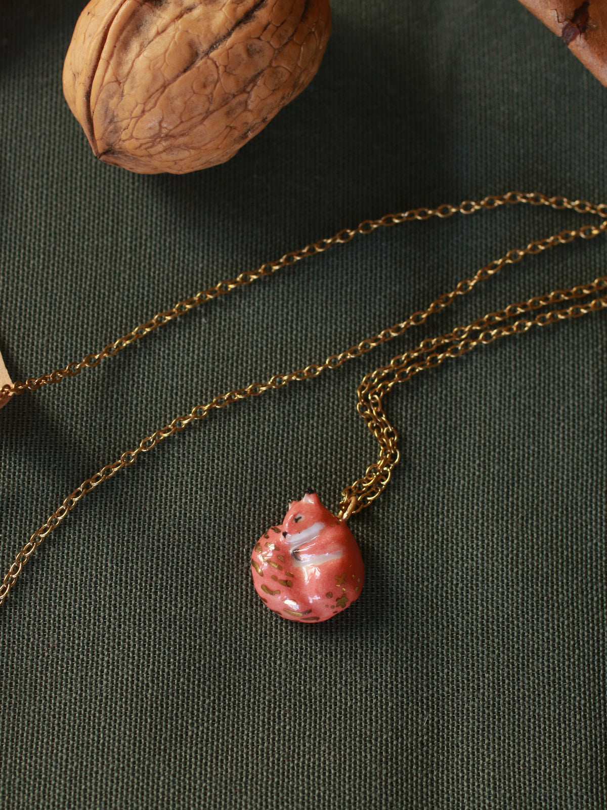 Sleeping squirrel necklace - walnut box