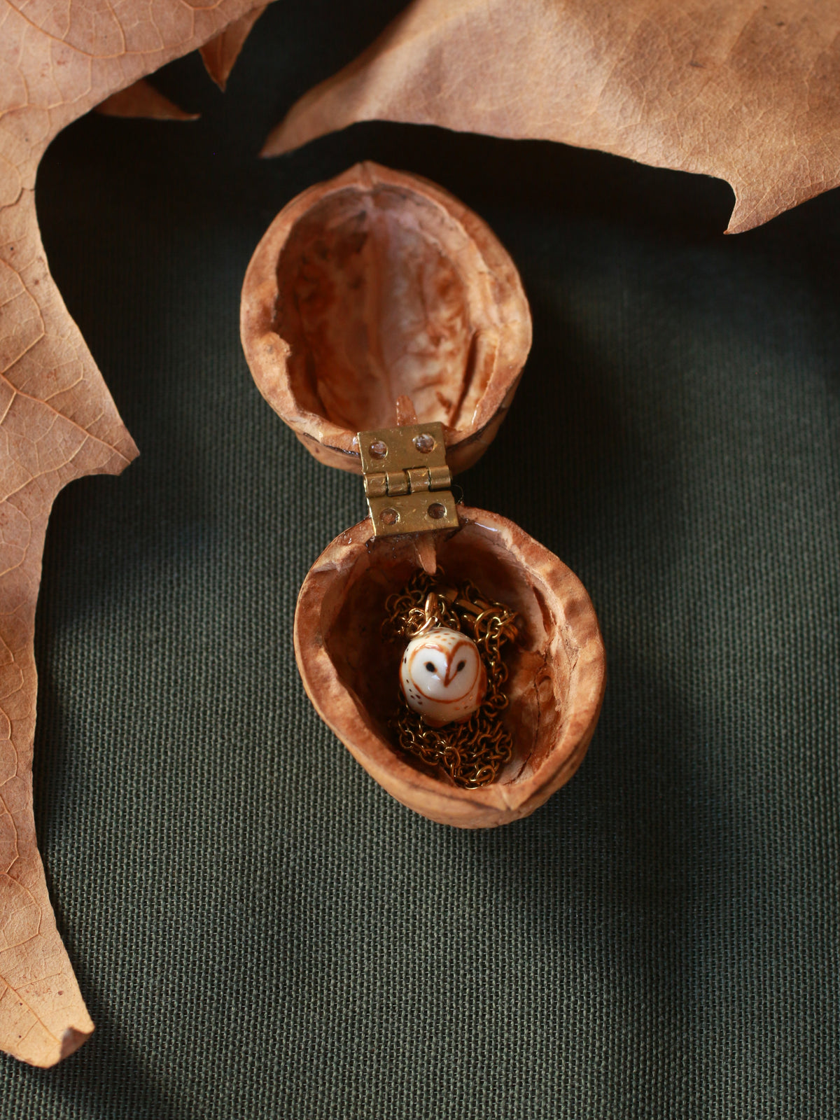 Barn owl necklace - nutshell box