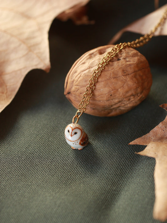 Barn owl necklace - nutshell box