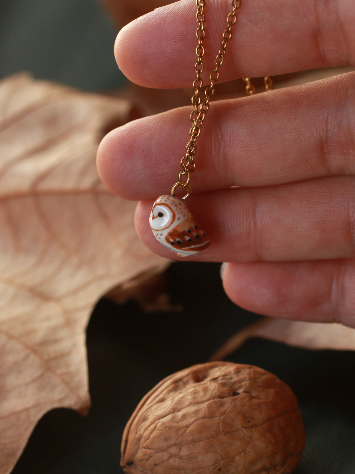Barn owl necklace - nutshell box