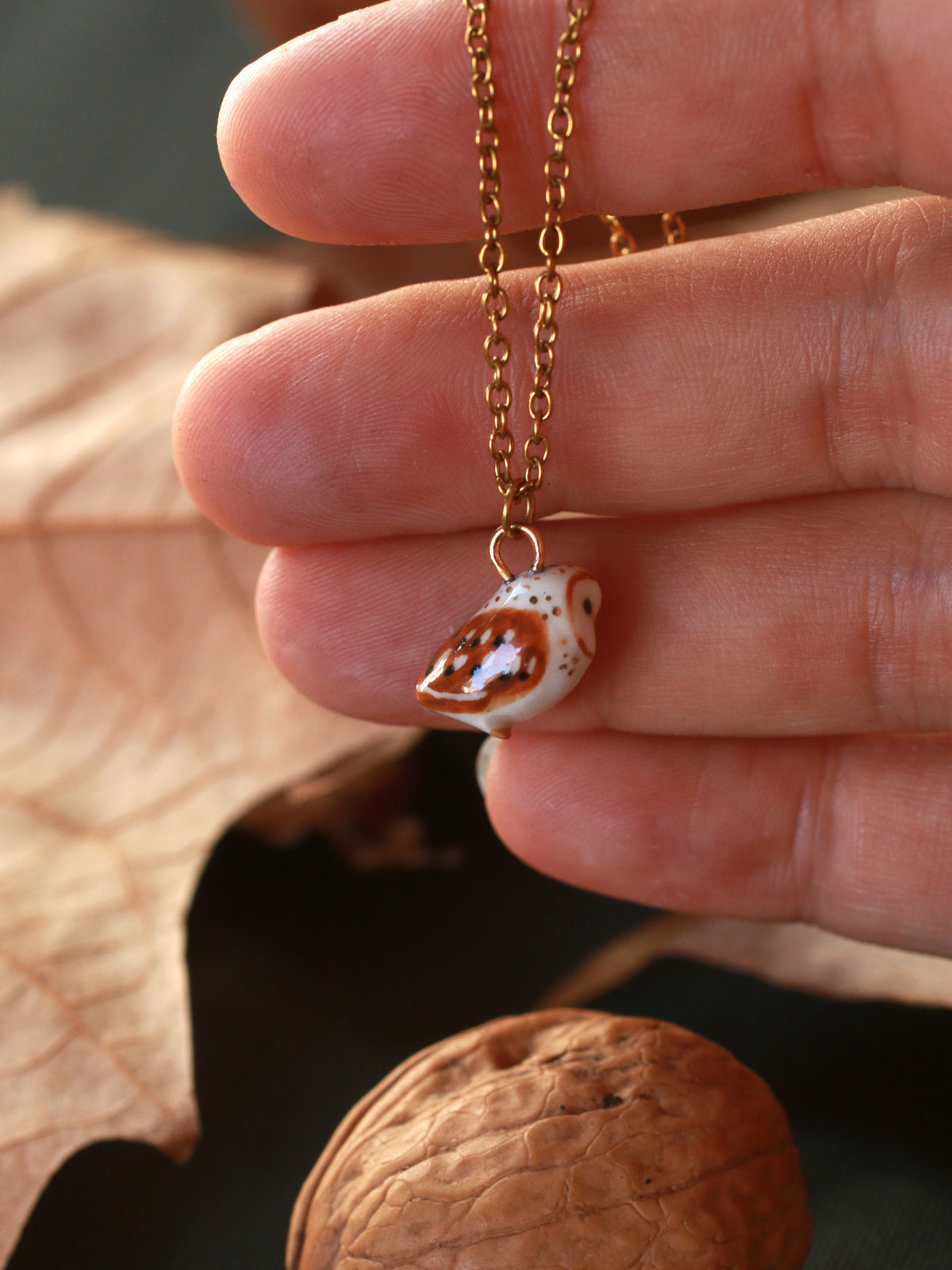 Barn owl necklace - nutshell box