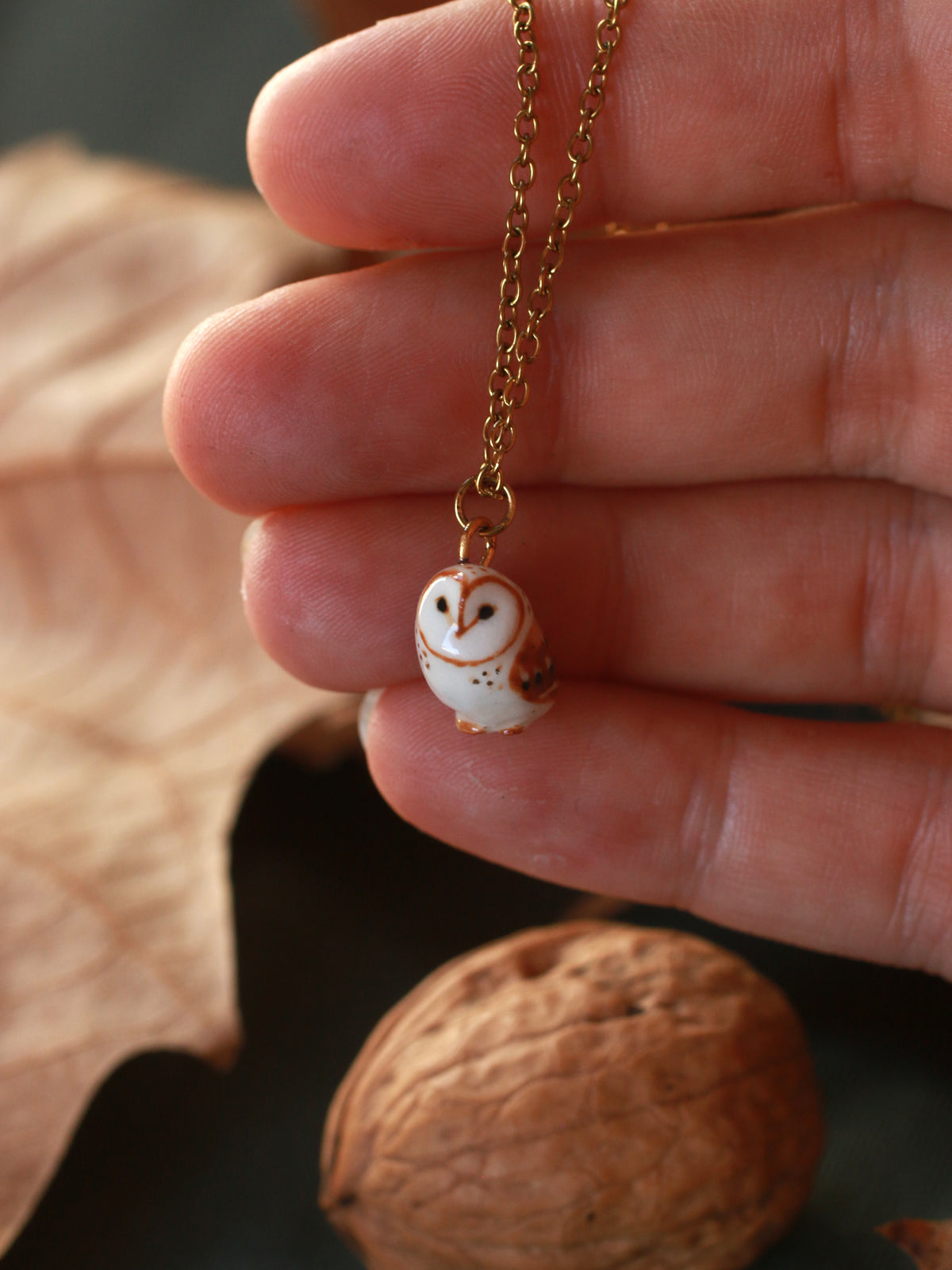 Barn owl necklace - nutshell box