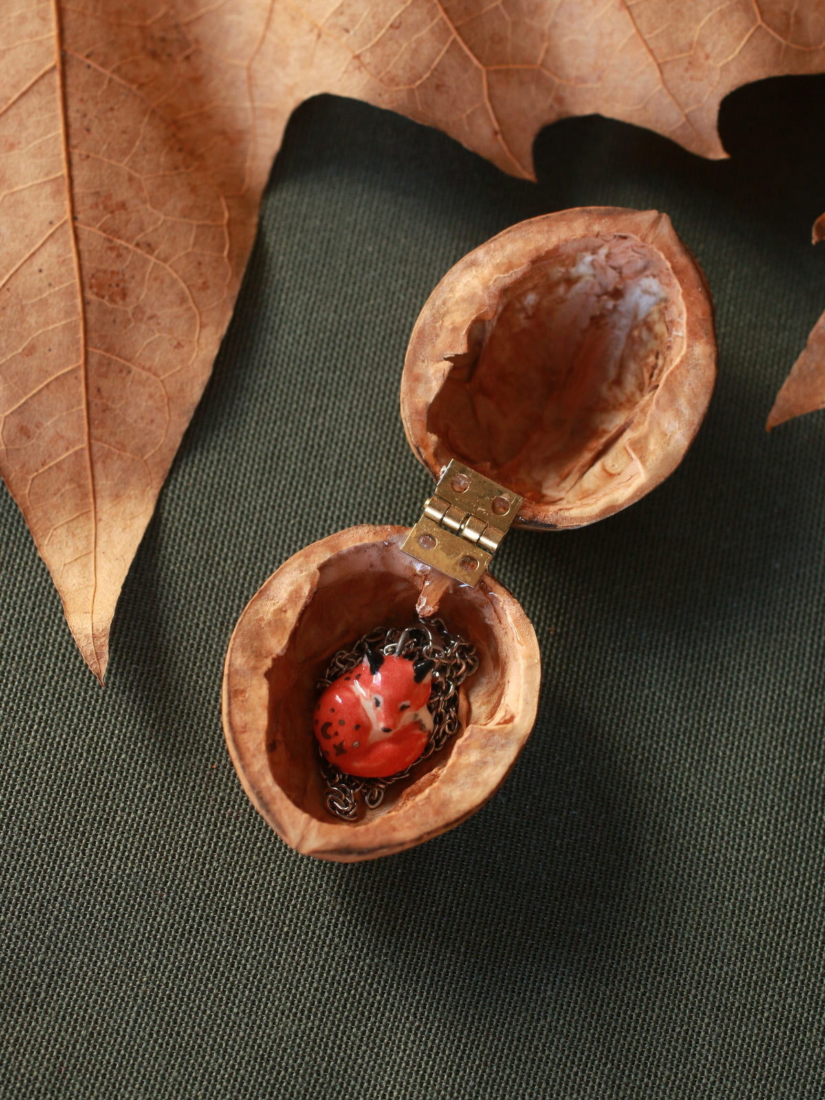 Sleeping Fox necklace - walnut box