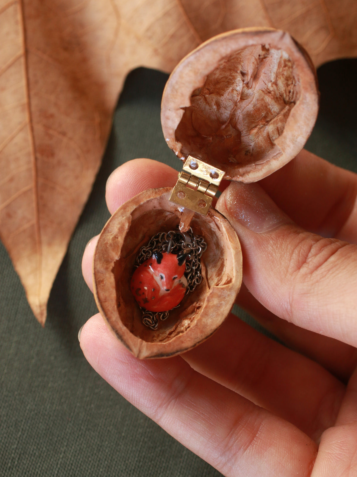 Sleeping Fox necklace - walnut box