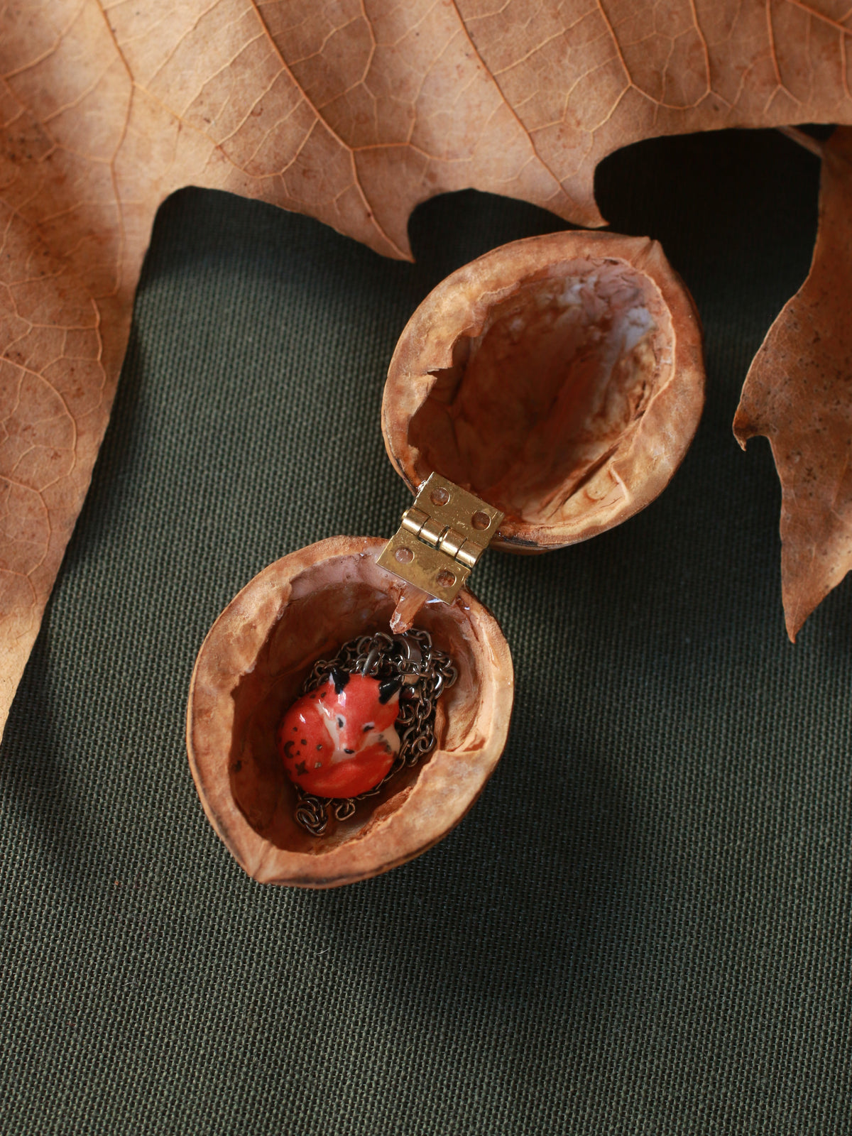 Sleeping Fox necklace - walnut box