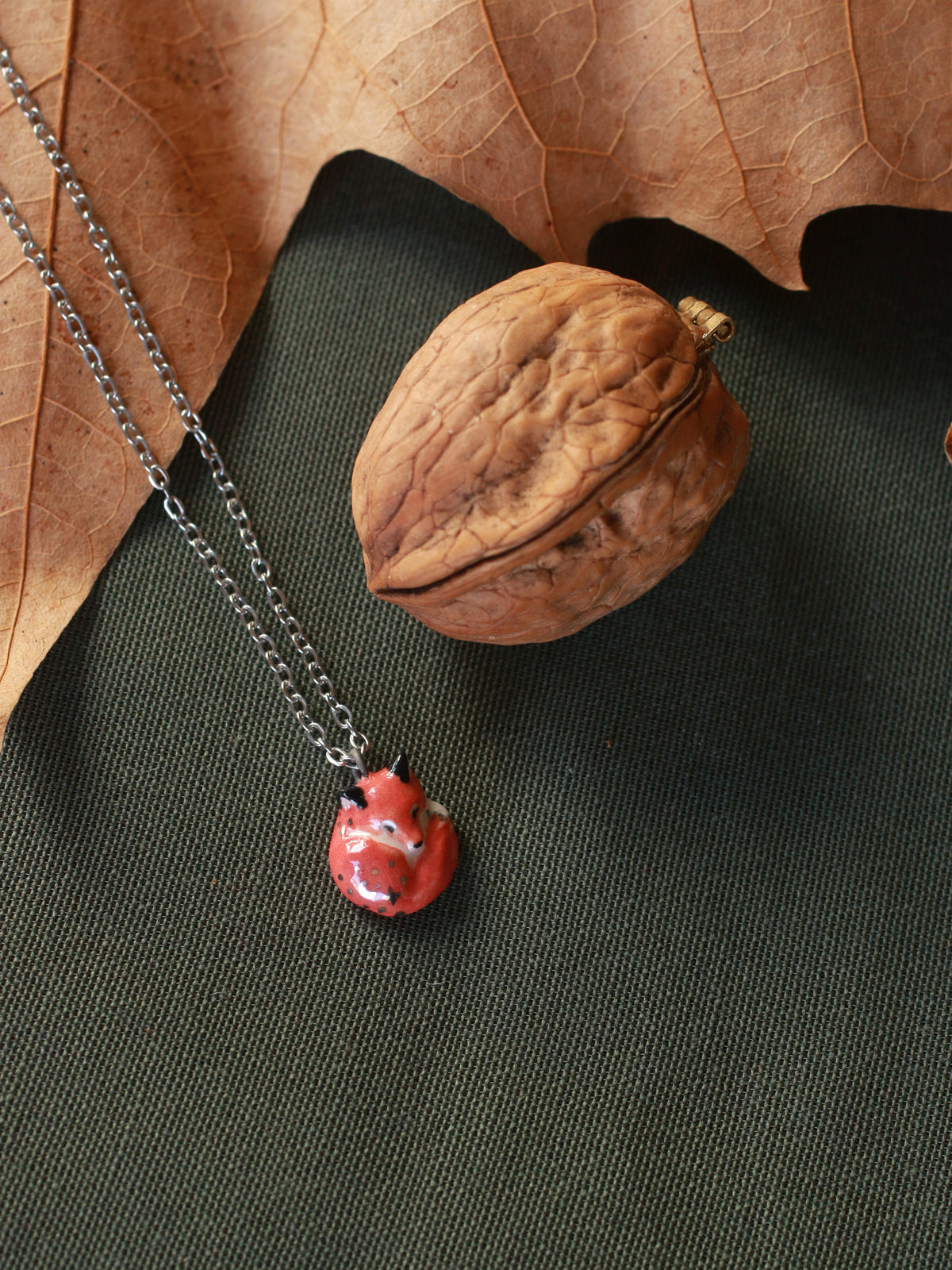 Sleeping Fox necklace - walnut box