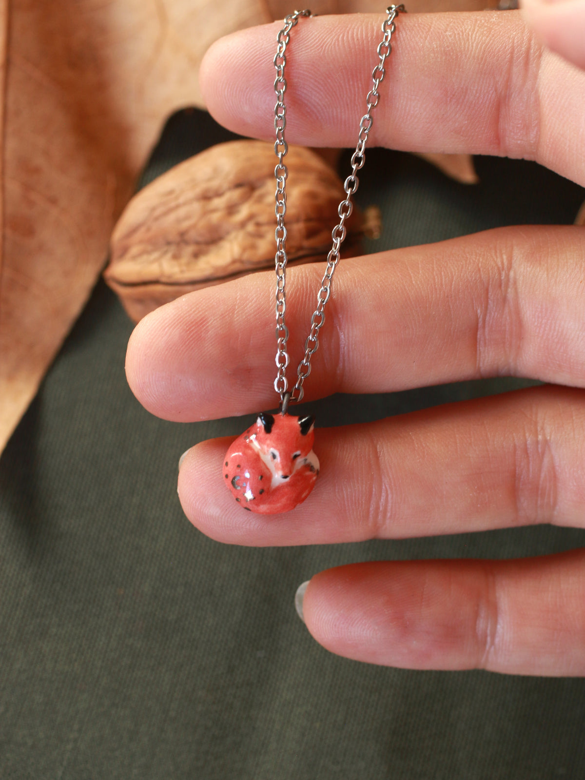 Sleeping Fox necklace - walnut box