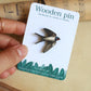 Swallow pin - wooden bird brooch
