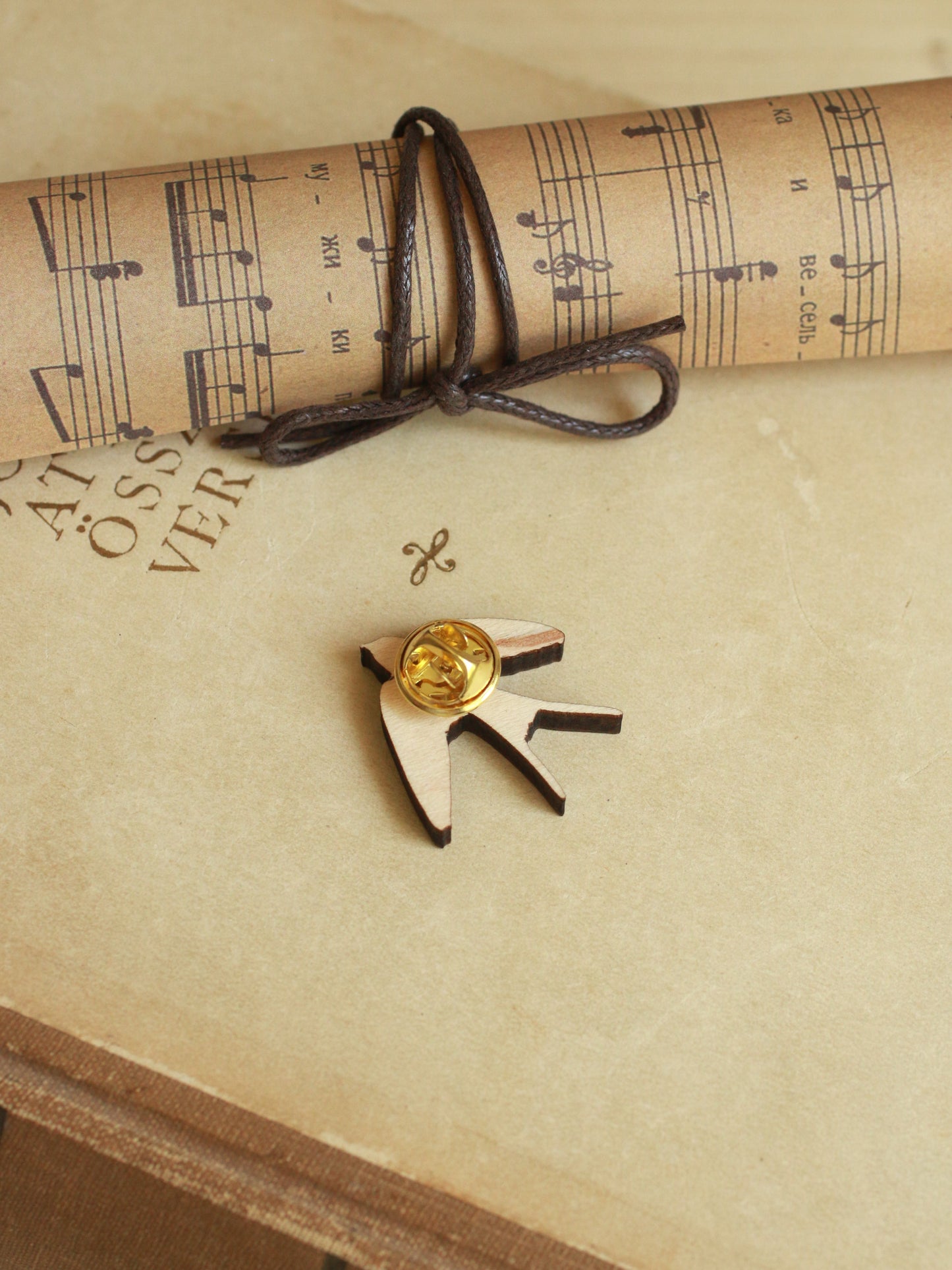 Swallow pin - wooden bird brooch