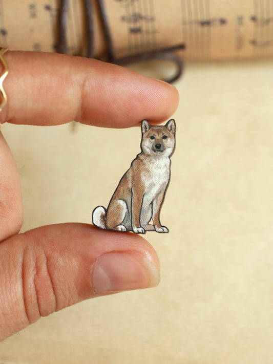 Shiba inu pin - wooden dog brooch
