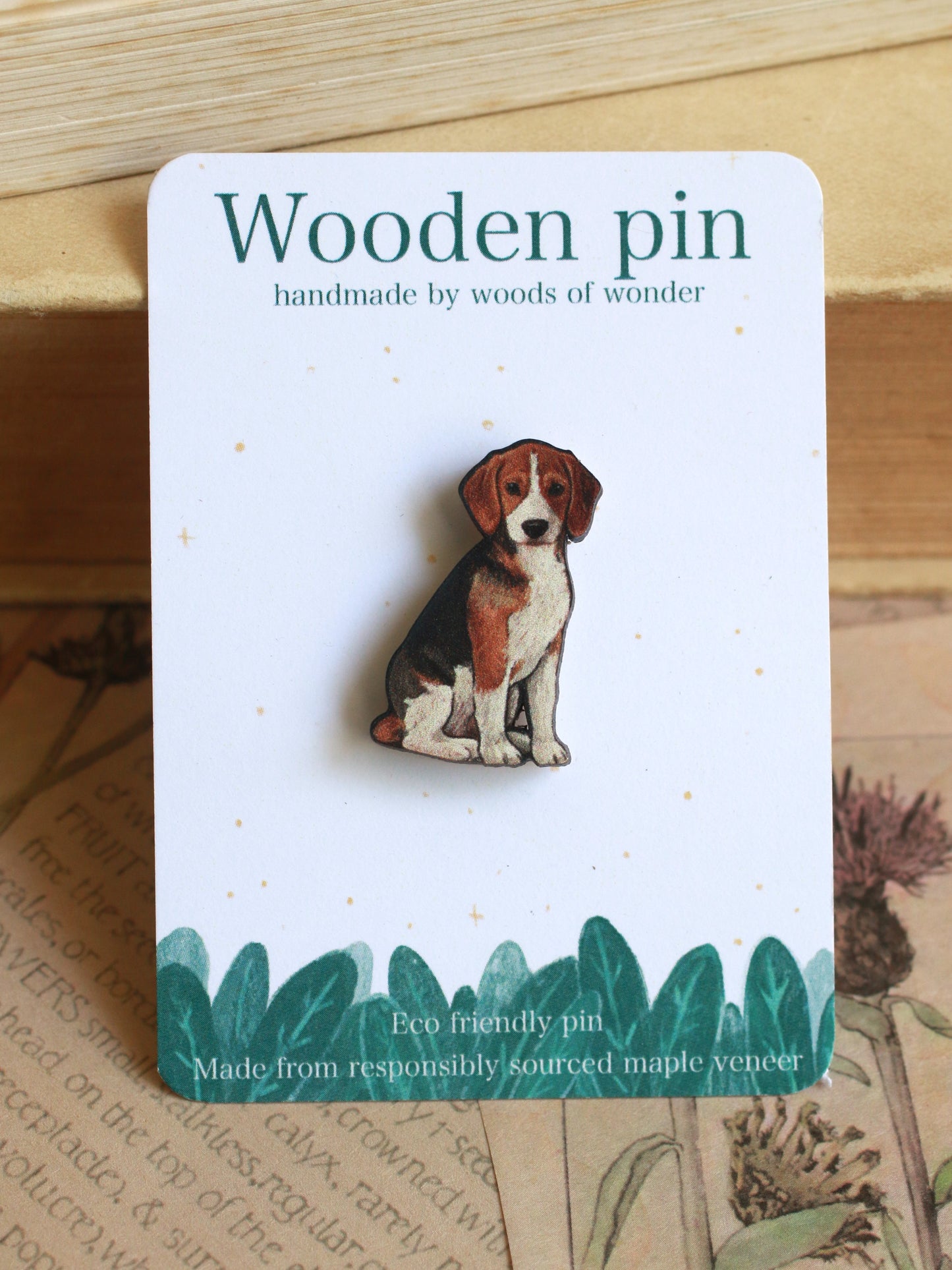 Beagle pin - wooden dog brooch