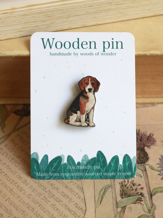 Beagle pin - wooden dog brooch