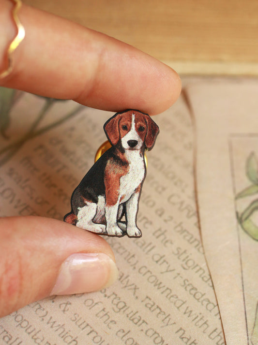 Beagle pin - wooden dog brooch