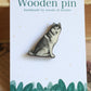 Husky pin - wooden dog brooch