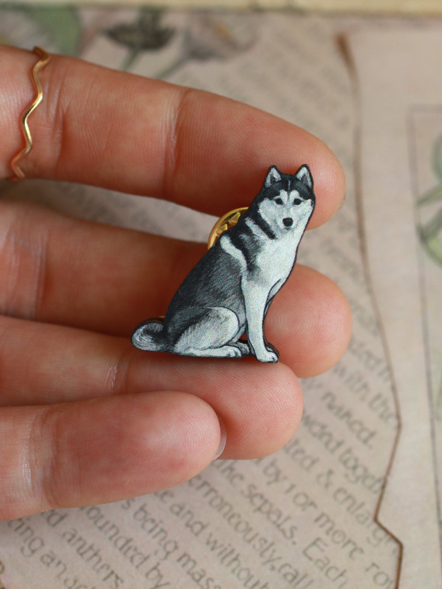 Husky pin - wooden dog brooch