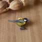 Great tit pin - wooden bird brooch