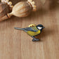 Great tit pin - wooden bird brooch