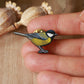 Great tit pin - wooden bird brooch