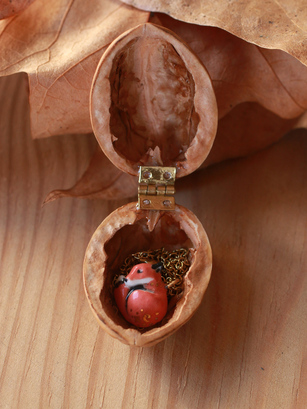 Sleeping Fox necklace - walnut box