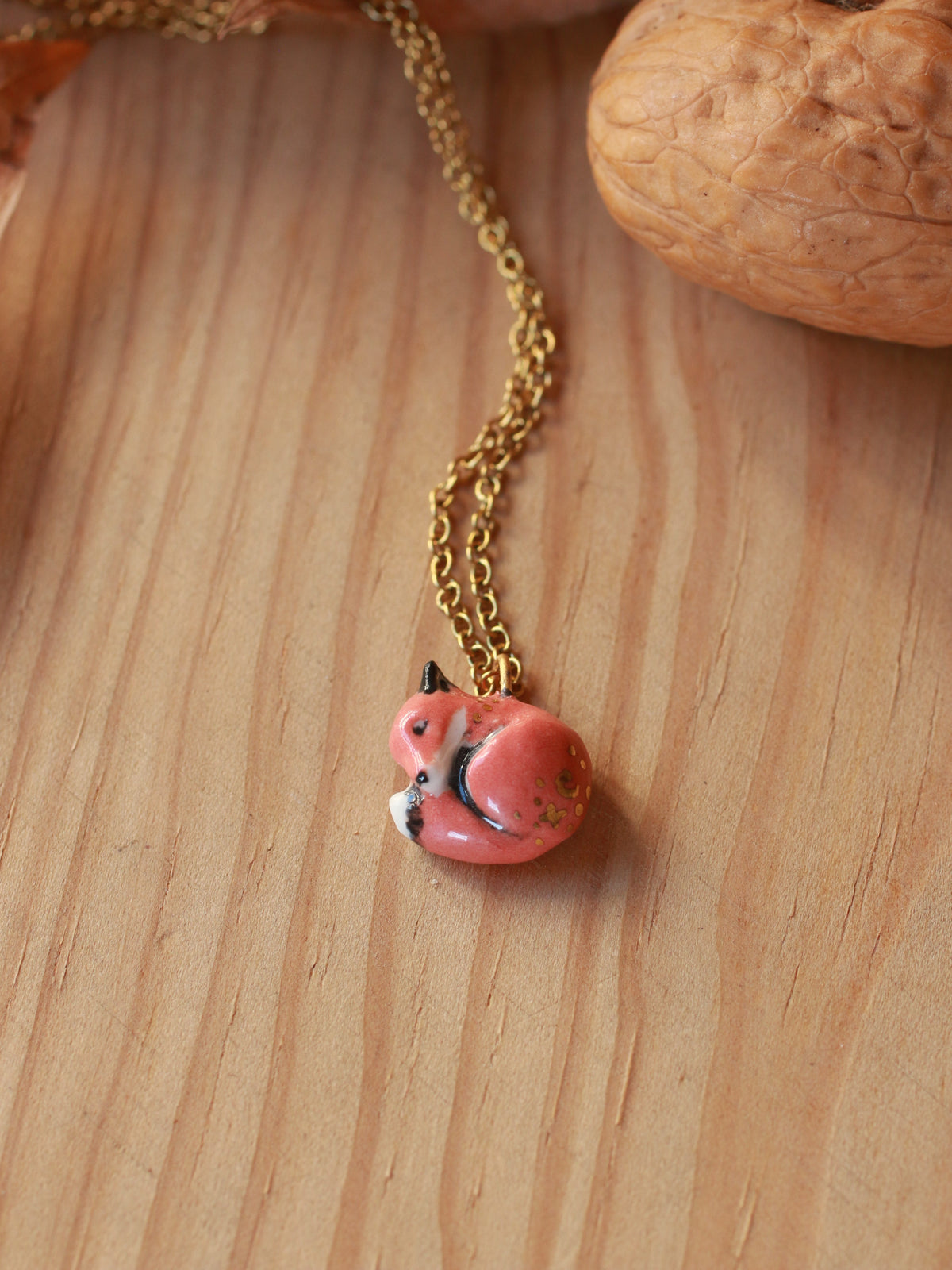 Sleeping Fox necklace - walnut box