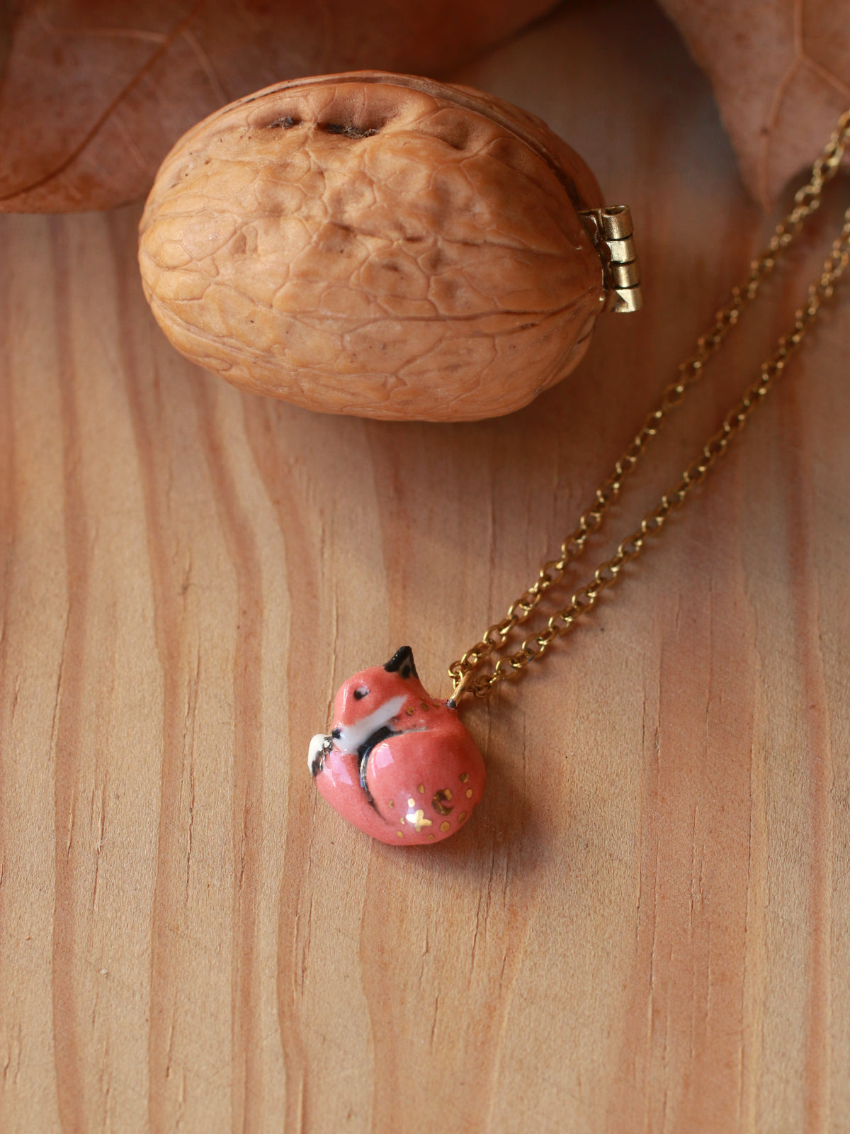 Sleeping Fox necklace - walnut box