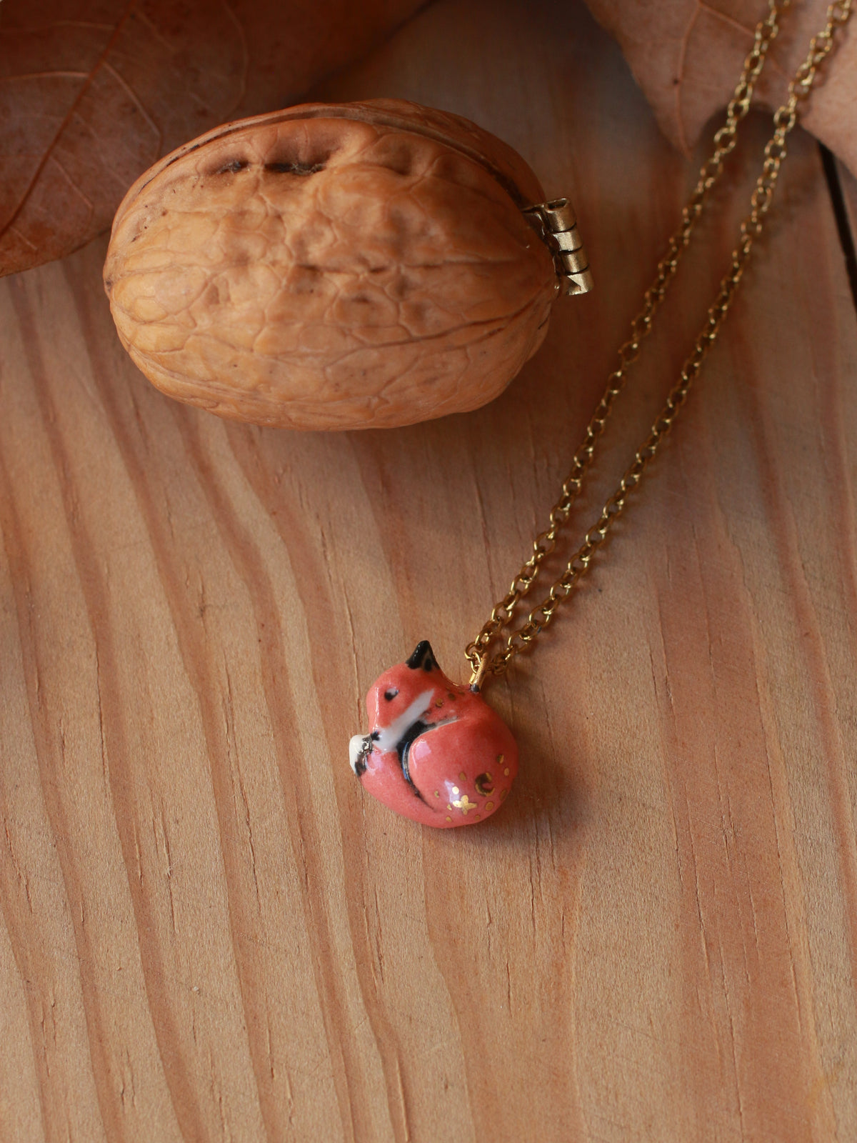 Sleeping Fox necklace - walnut box