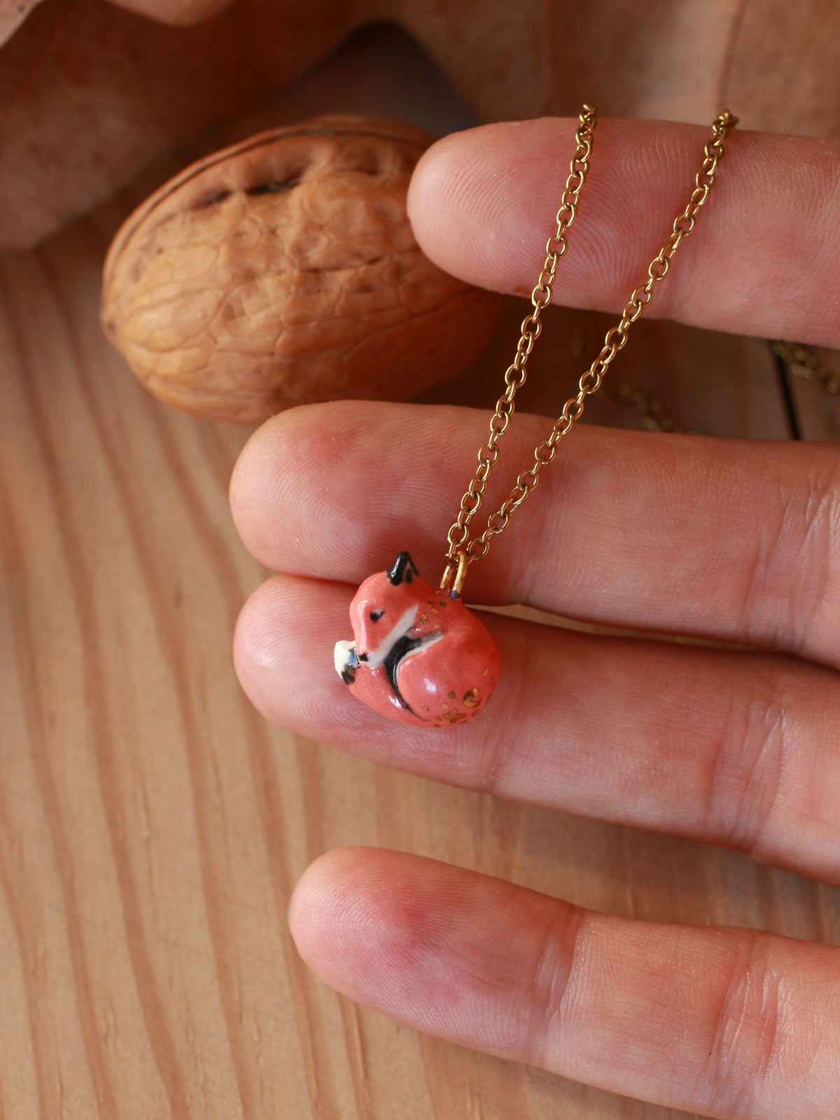Sleeping Fox necklace - walnut box