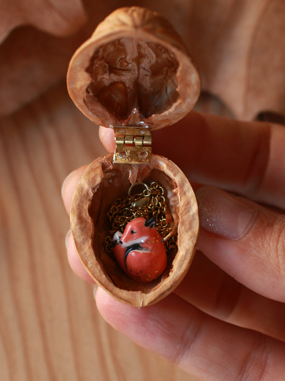 Sleeping Fox necklace - walnut box