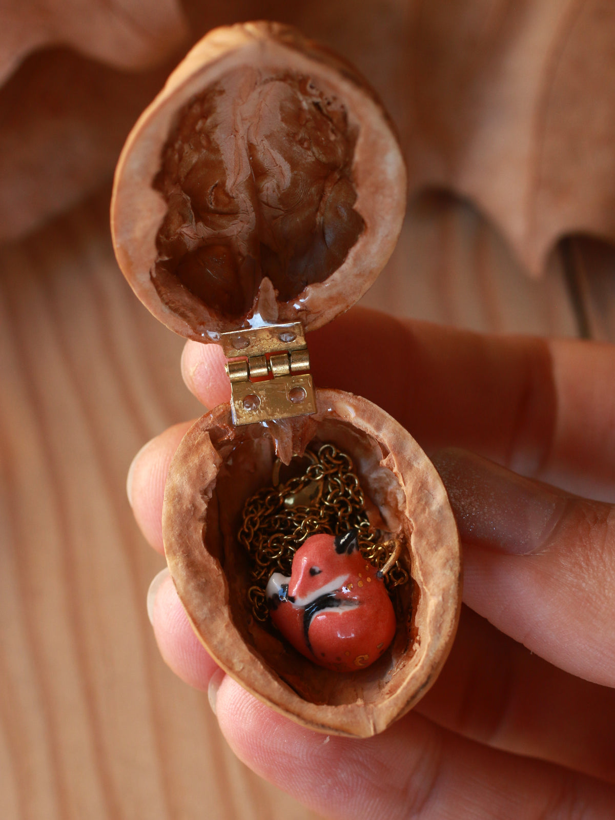 Sleeping Fox necklace - walnut box