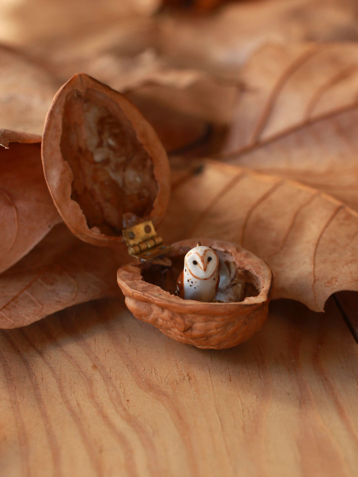 Barn owl necklace - walnut box