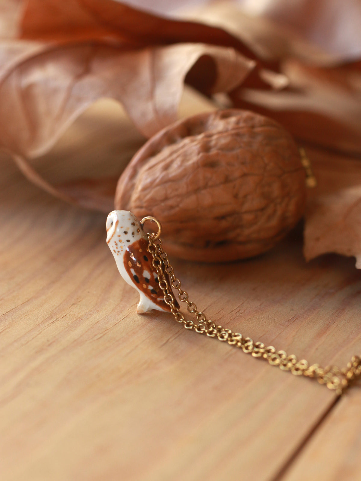 Barn owl necklace - walnut box