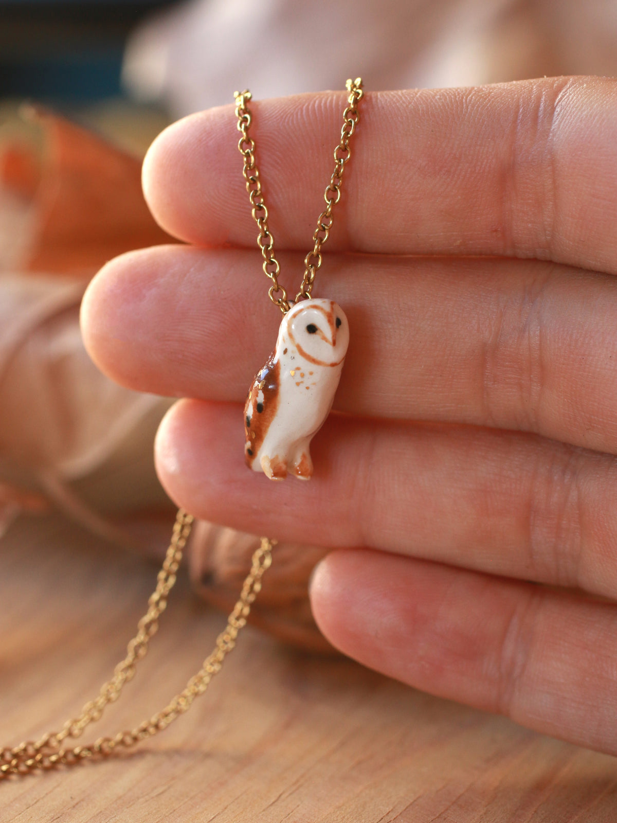 Barn owl necklace - walnut box