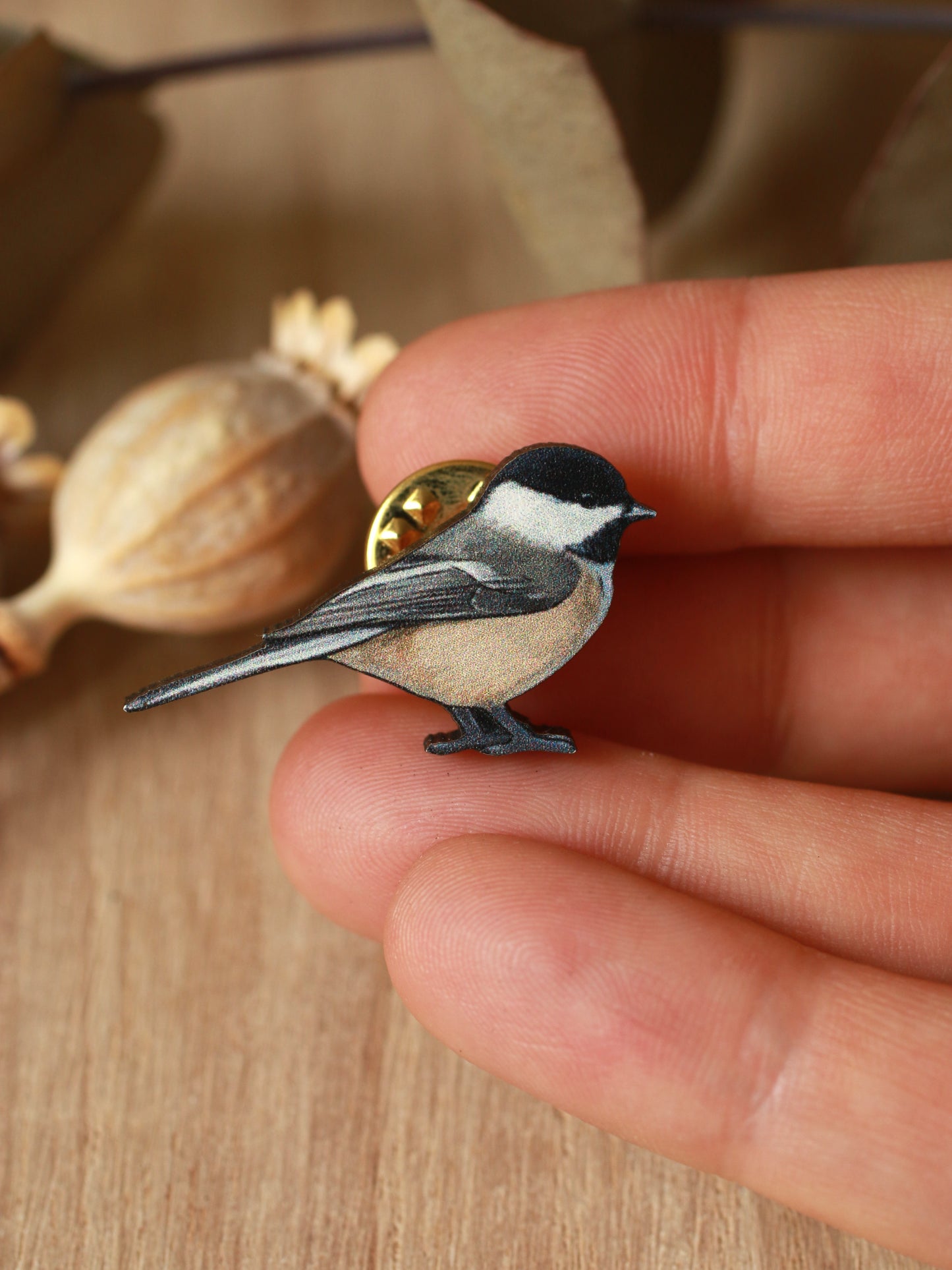 Chickadee wooden pin