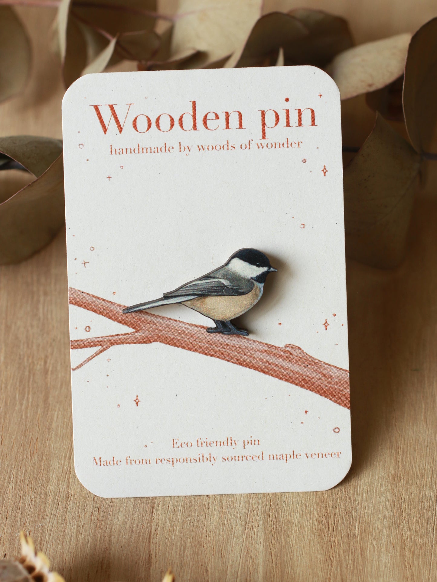 Chickadee wooden pin