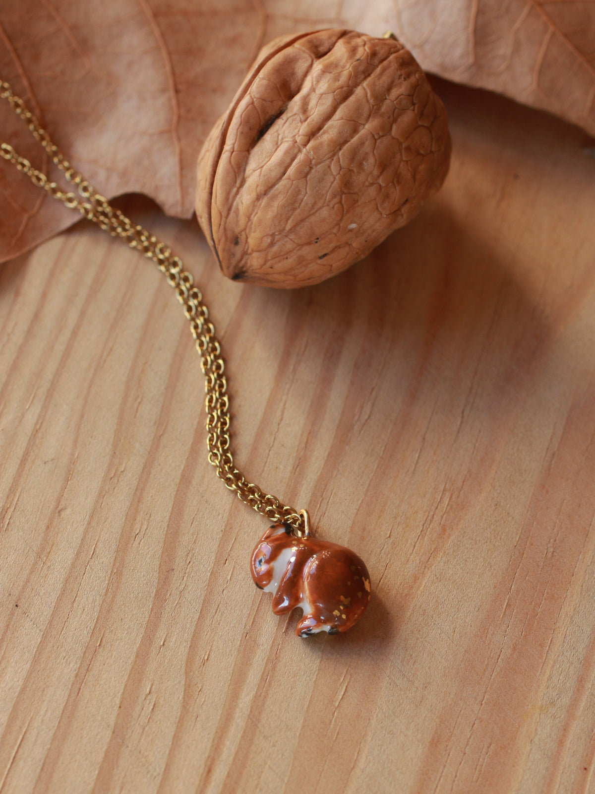 Sleeping bunny necklace - walnut box