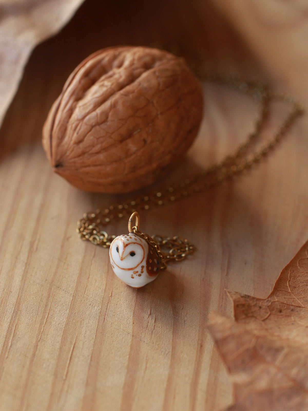 Barn owl necklace - nutshell box