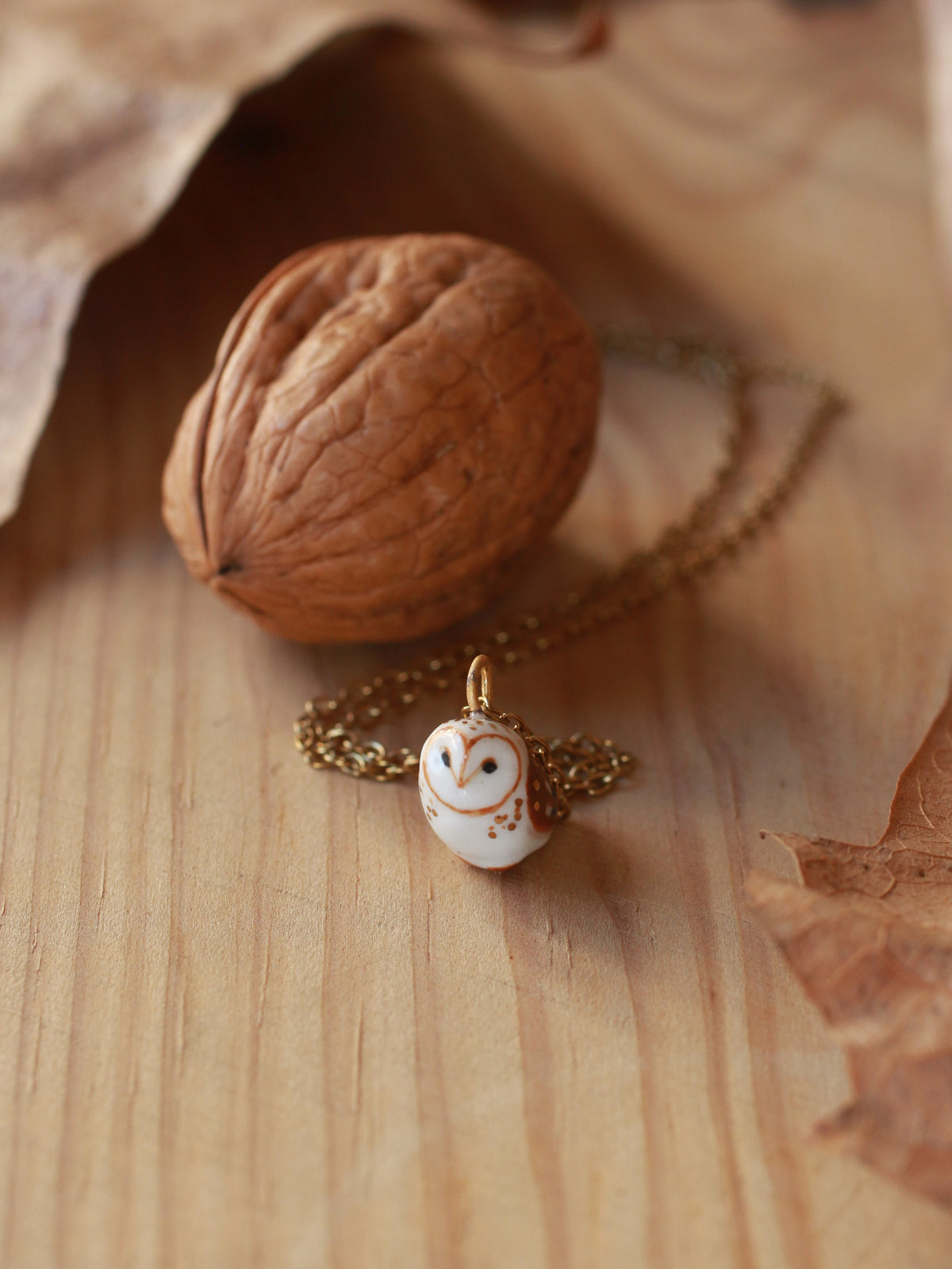 Barn owl necklace - nutshell box