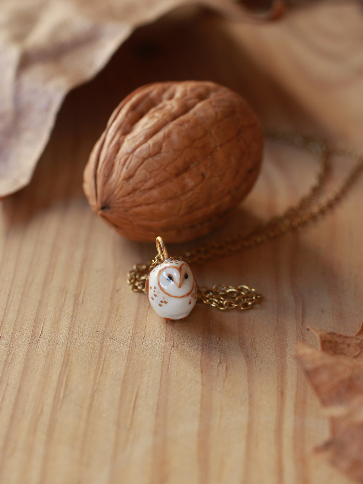 Barn owl necklace - nutshell box