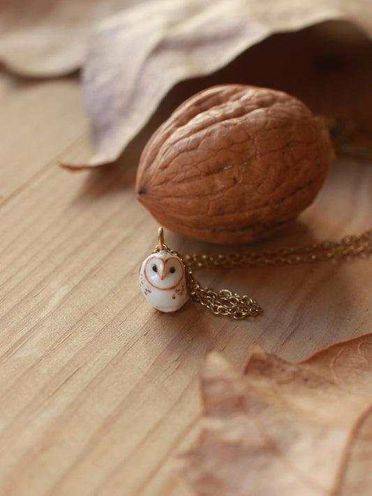Barn owl necklace - nutshell box