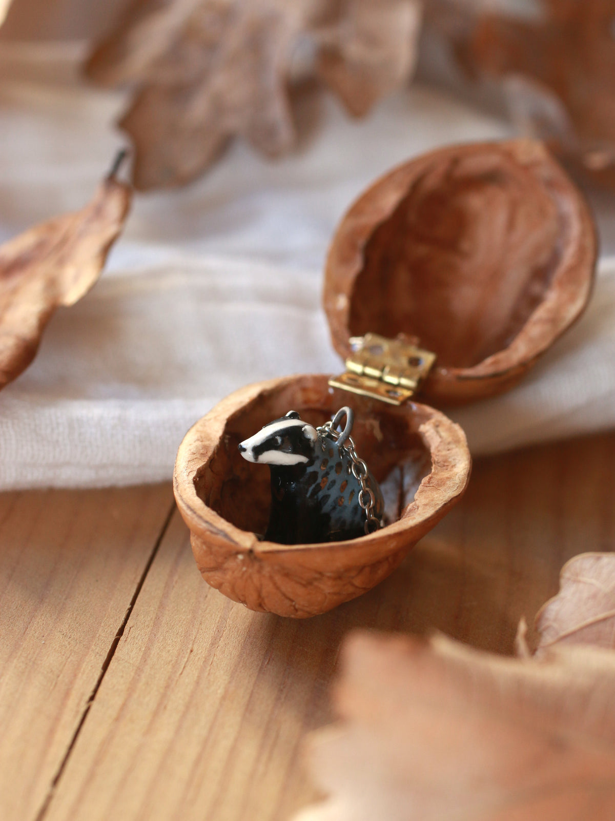 Badger necklace - walnut box