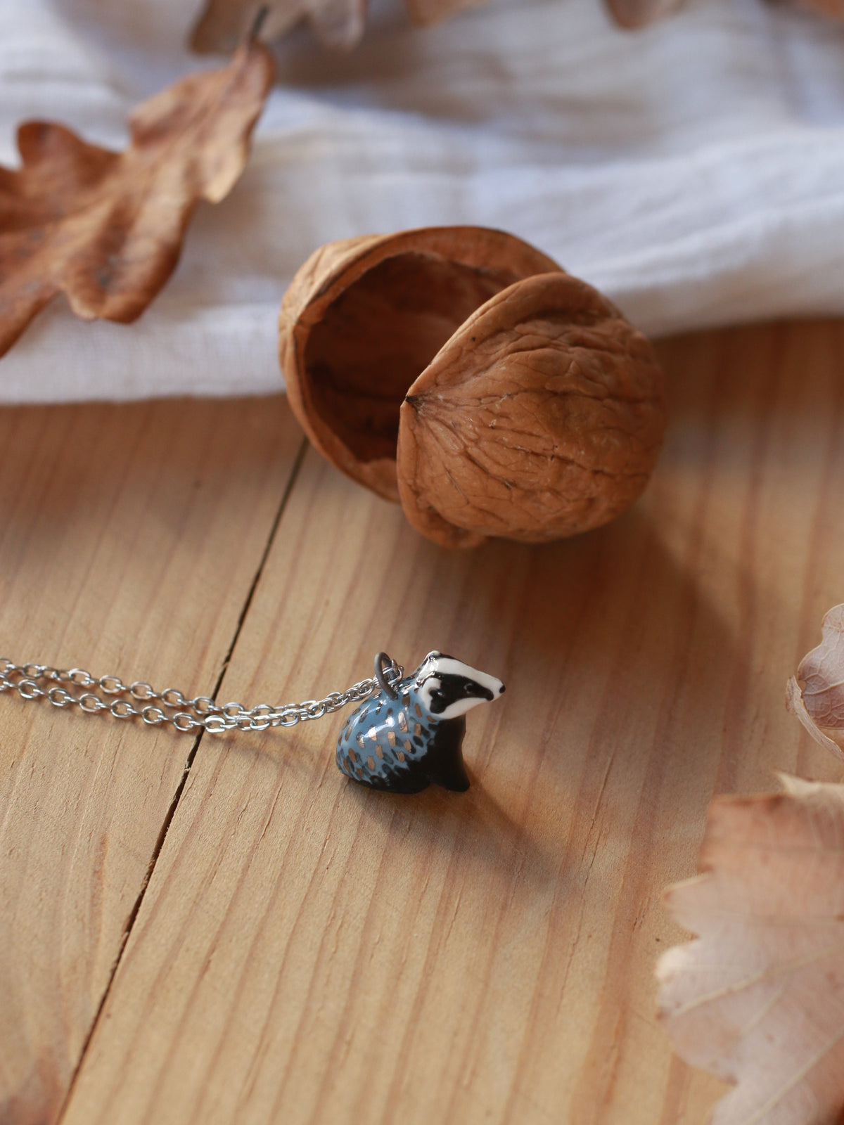Badger necklace - walnut box