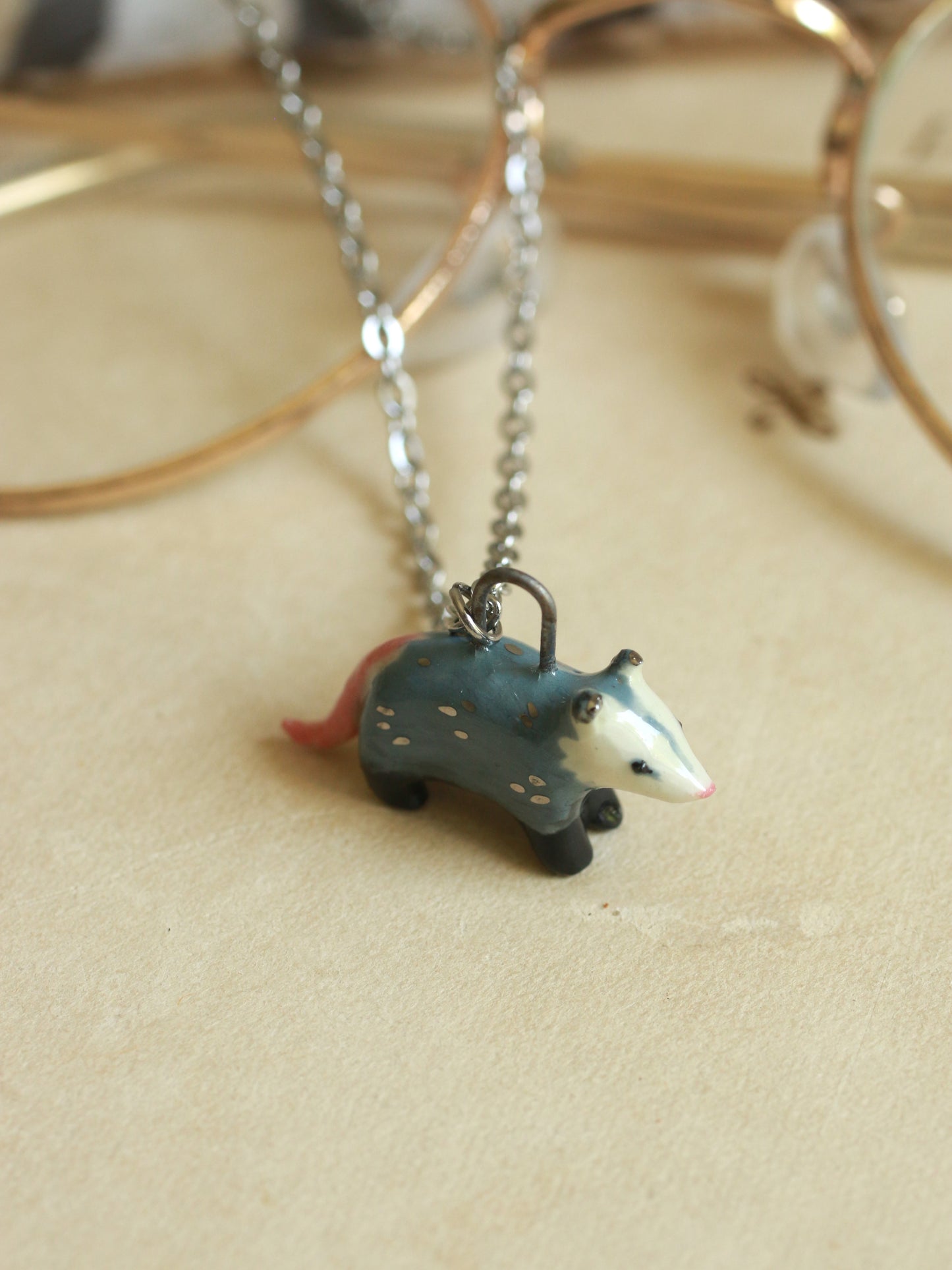 Opossum necklace - silver details