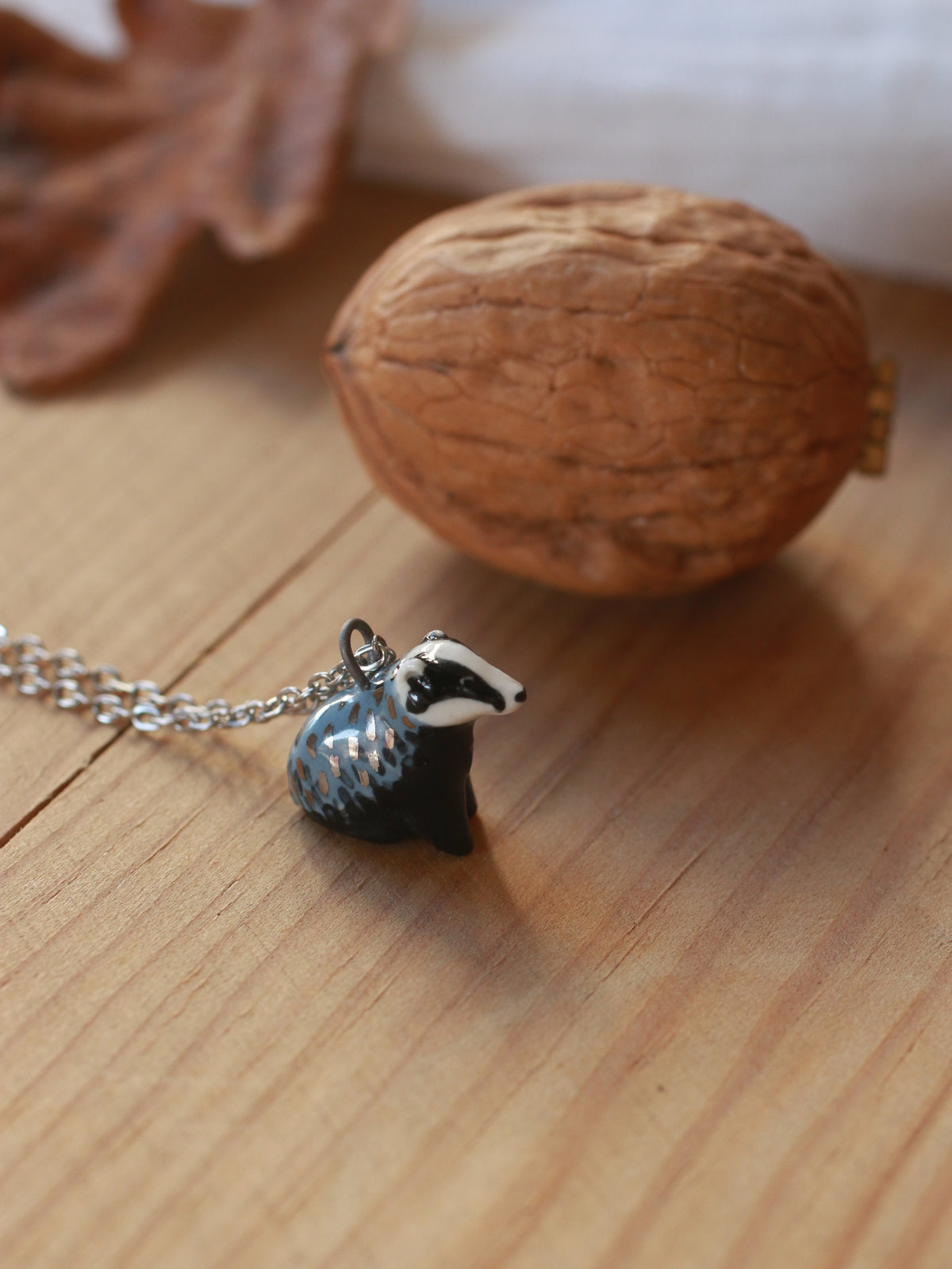 Badger necklace - walnut box