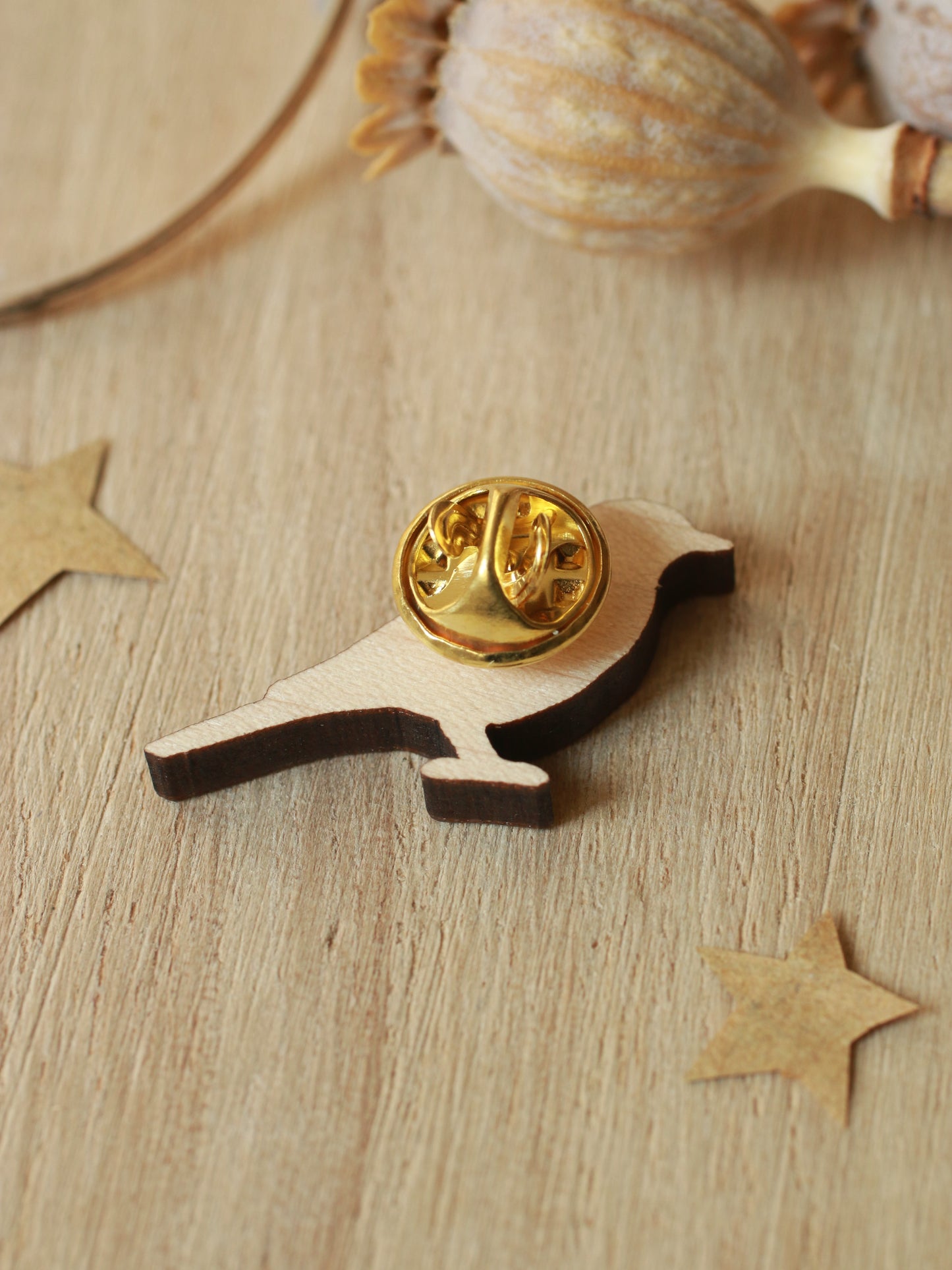 Jay pin - wooden bird brooch